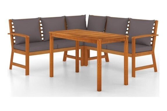 Afuera Living Contemporary Patio Dining Set Natural Wood & in Dark Gray